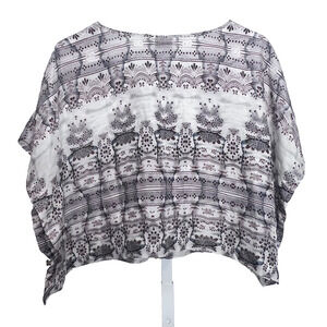 Silk Crop Top Womens Sz Medium Gray and Brown Floral Boxy Poncho Sparkle & Fade